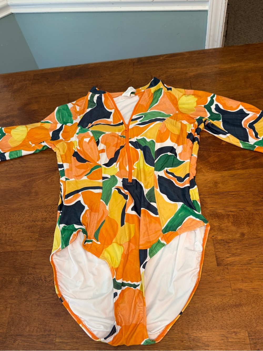 Artesands De L'Hortus Seurat Sunsafe One Piece Swimsuit Orange Green Floral Zip